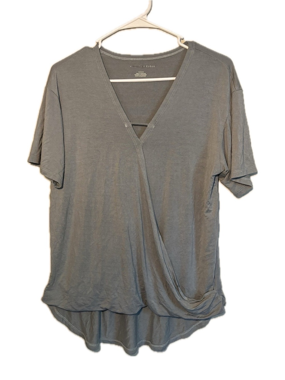 American Eagle Gray Faux Wrap V-Neck Top Medium Soft Stretch Blouse